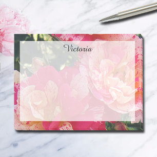 Editable Pink White Striped Roses Floral 4" x 3" Post-it Notes