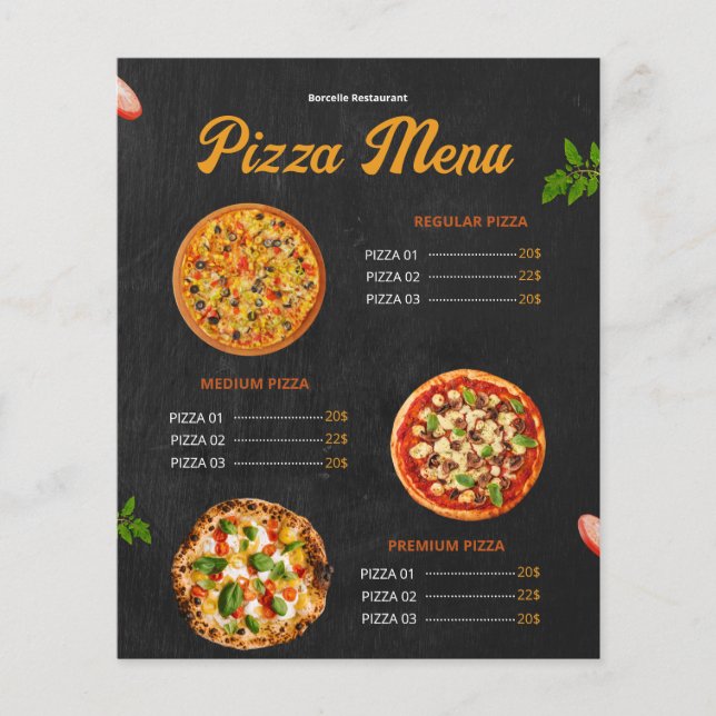 Editable Pizza Menu Pizzaria Restaurant Menu (Front)