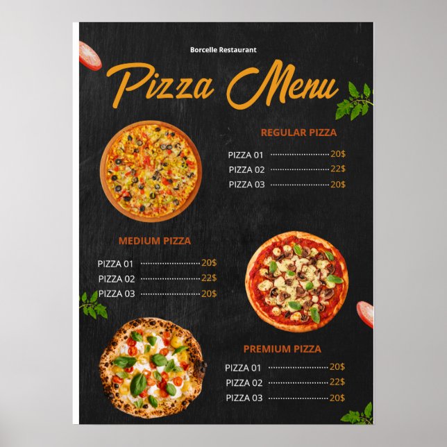 Editable Pizza Menu Pizzaria Restaurant Menu Poster (Front)