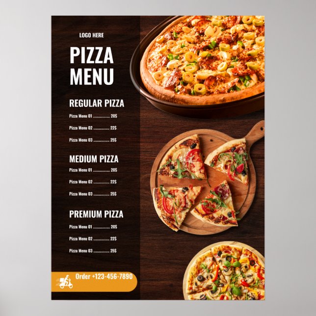 Editable Pizza Menu pizzeria Restaurant Menu Poster (Front)