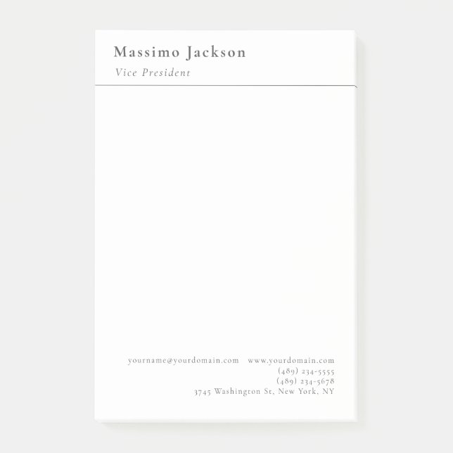 Editable Plain Black & White Professional Modern Post-it Notes (Front)