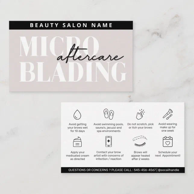 Editable PMU Brow Eyebrows Microblading Aftercare Business Card | Zazzle