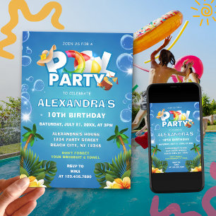 Editable Pool Party Birthday Invitation 