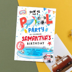 Editable Pool Party Birthday Party Invitation