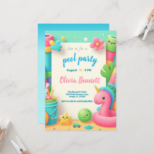 Editable Pool Party Birthday Summer Swim Invitation