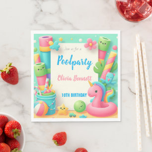 Editable Pool Party Birthday Summer Swim Napkin