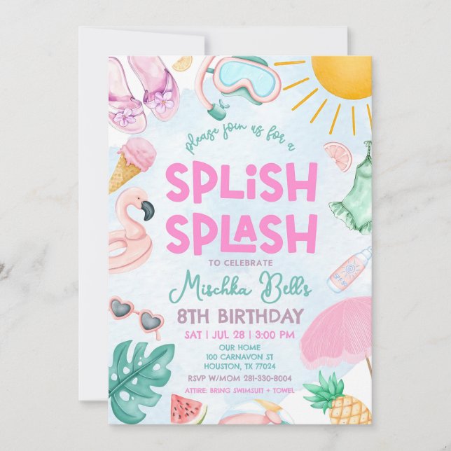 Editable Pool Party Invitation Summer Girl Birthda (Front)