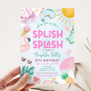 Editable Pool Party Invitation Summer Girl Birthda