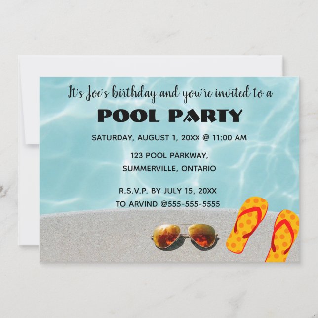Editable Poolside Birthday Party Invitation (Front)