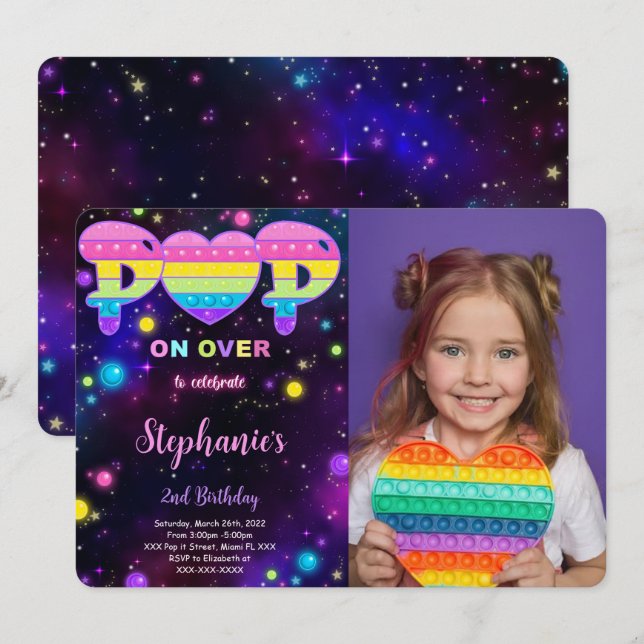 Editable Pop it Birthday Photo Invitation (Front/Back)