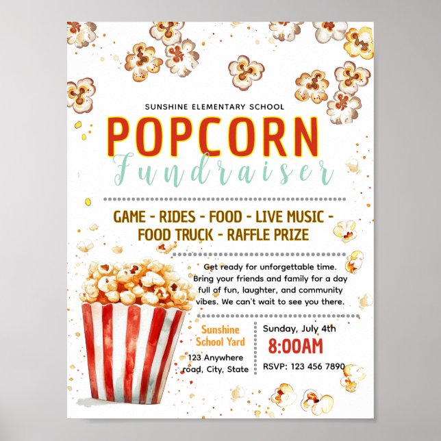 Editable popcorn fundraiser flyer poster (Front)