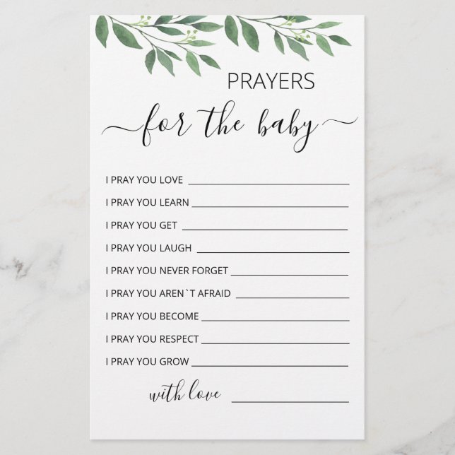 Editable Prayers for Baby Shower Party card (Front)