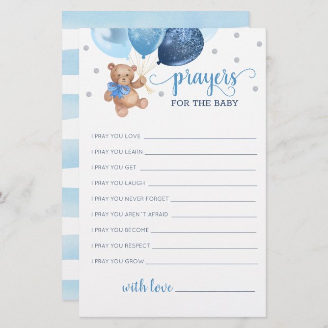 Editable Prayers for Baby Shower Teddy Bear (Front/Back)
