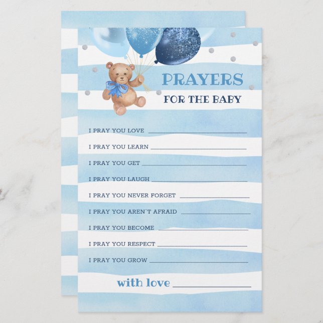 Editable Prayers for Baby Shower Teddy Bear  (Front/Back)