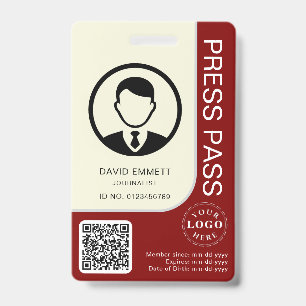Editable Press ID Card with Photo and QR Feature Badge