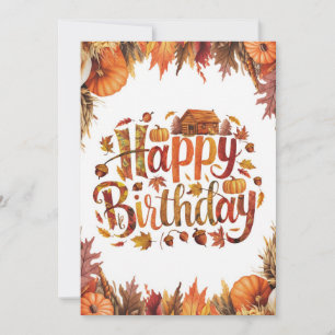 Editable Pretty Wish Autumn Fall Happy Birthday  Card