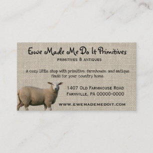 Editable Primitive Farmhouse Sheep and Burlap Business Card