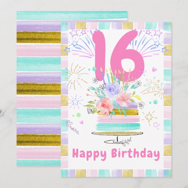Editable Printable 16th Birthday Card (Front/Back)