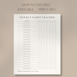 Editable Printable Modern Weekly Habit Tracker Pos Poster