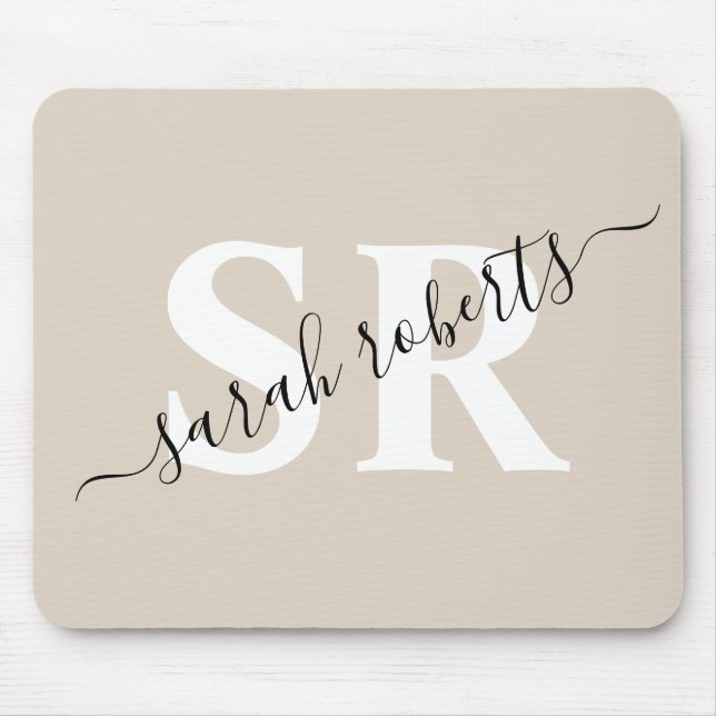 Editable professional monogram name beige mouse mat (Front)