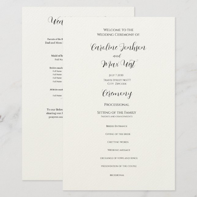 editable program ceremony  stationery (Front/Back)