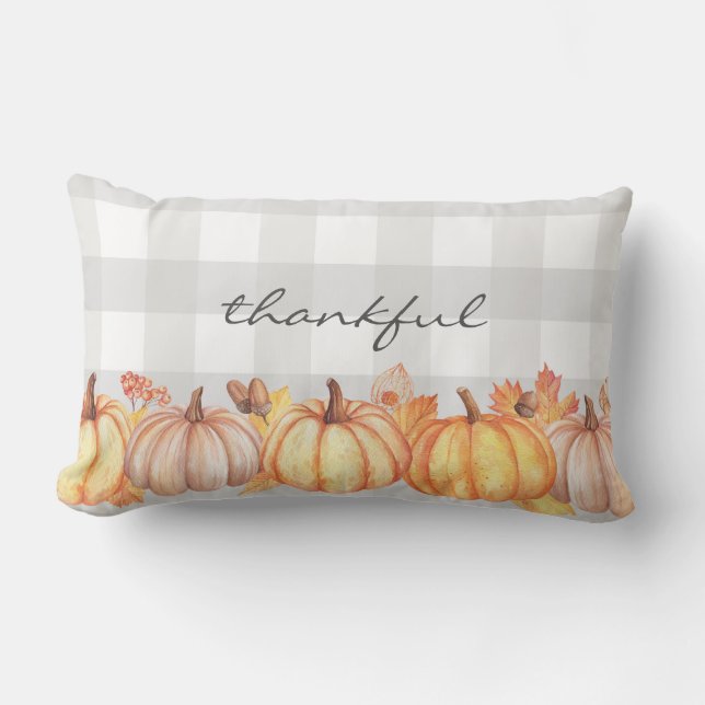 EDITABLE Pumpkin watercolor message pillow, name Lumbar Cushion (Front)