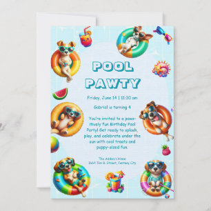 Editable Puppy Splash Birthday Pool Party  Invitation