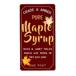 editable PURE MAPLE SYRUP jug label with leaves