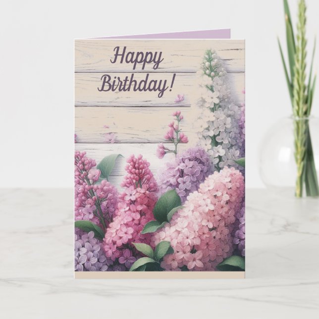 Editable Purple and Pink Lilacs Birthday  Card (Front)
