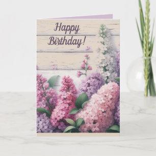 Editable Purple and Pink Lilacs Birthday  Card
