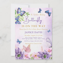 Editable Purple Butterfly Girl Baby Shower
