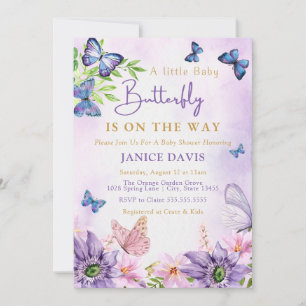 Editable Purple Butterfly Girl Baby Shower Invitation