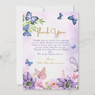 Editable Purple Butterfly Girl Baby Shower Thank You Card