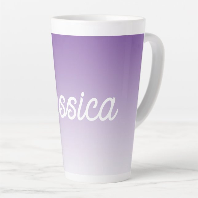 (Editable) Purple Colour Ombre & Your Text Latte Mug (Right Angle)