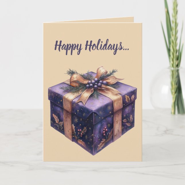 Editable Purple Gift and Bow Christmas  Card (Front)