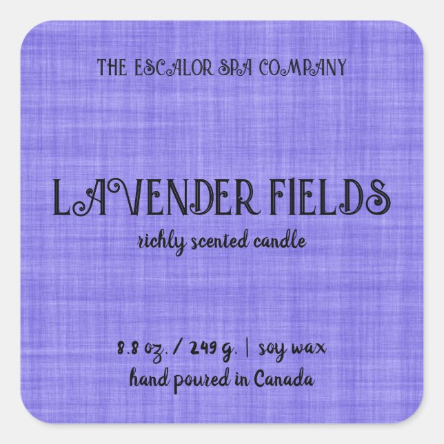 Editable Purple Linen Candle Label (Front)