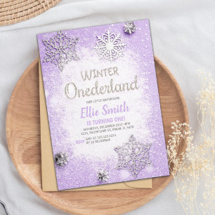 Editable Purple Silver Glitter Winter Onederland Invitation