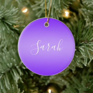 Editable Purple Violet Ombre & White Text Script Ceramic Tree Decoration
