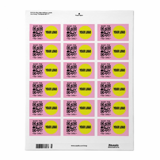 Editable QR Code Logo Modern Pink Black Business  Label (Full Sheet)