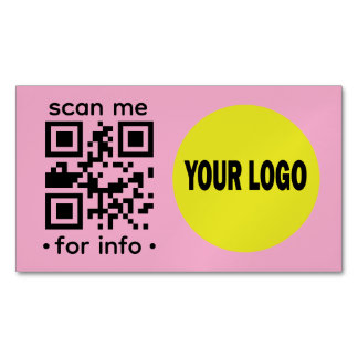 Editable QR Code Logo Modern Pink Black Business  Magnetic Business Card
