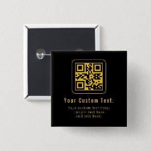 Editable QR Code & Text Template   Black & Gold 15 Cm Square Badge