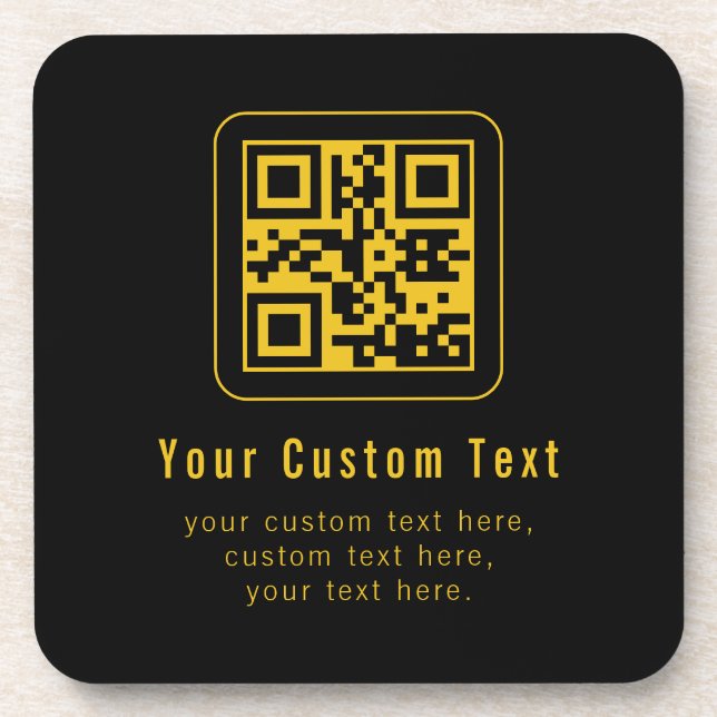 Editable QR Code & Text Template | Black & Gold Coaster (Front)