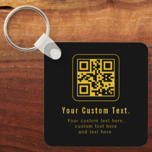 Editable QR Code & Text Template   Black & Gold Key Ring