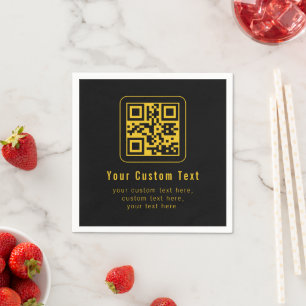 Editable QR Code & Text Template Black & Gold Napkin