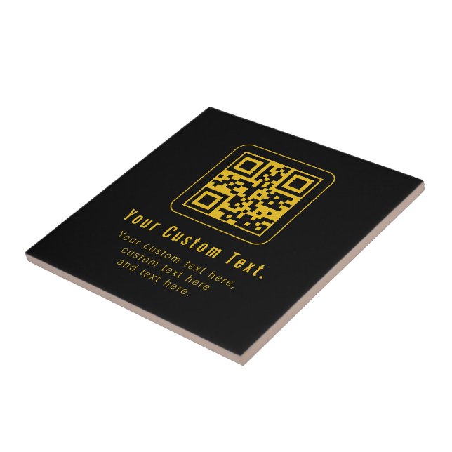 Editable QR Code & Text Template | Black & Gold Tile (Side)
