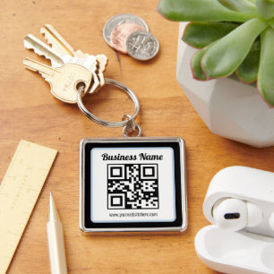 Editable QR code & Text w/Light Blue Border Key Ring