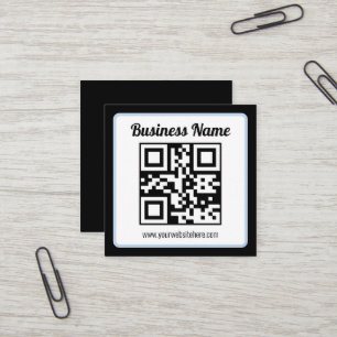 Editable QR code & Text w/Light Blue Border Square Business Card