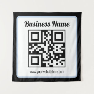 Editable QR code & Text w/Light Blue Border Tapestry