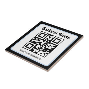 Editable QR code & Text w/Light Blue Border Tile