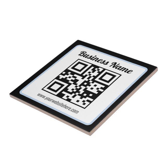 Editable QR code & Text w/Light Blue Border Tile (Side)